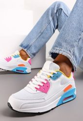 Biało-Niebieskie Sznurowane Sneakersy na Grubej Podeszwie Sayre. Białe obuwie sportowe damskie Renee, ze skóry, przed kostkę, bez zapięcia. Za 99.99 zł.