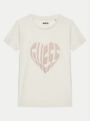 Guess T-Shirt J5RI46 J1314 Écru Regular Fit. Koszulki i t-shirty dziewczęce Guess, z aplikacjami, z bawełny, bez kołnierzyka, bez ramiączek. Za 89.99 zł.