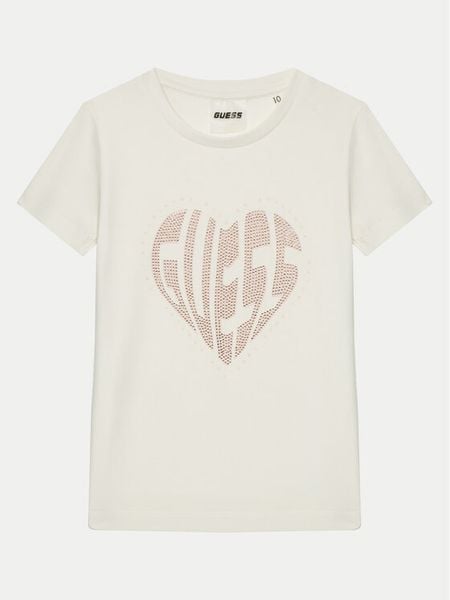 Guess T-Shirt J5RI46 J1314 Écru Regular Fit. Koszulki i t-shirty dziewczęce Guess, z aplikacjami, z bawełny, bez kołnierzyka, bez ramiączek. Za 69.99 zł.