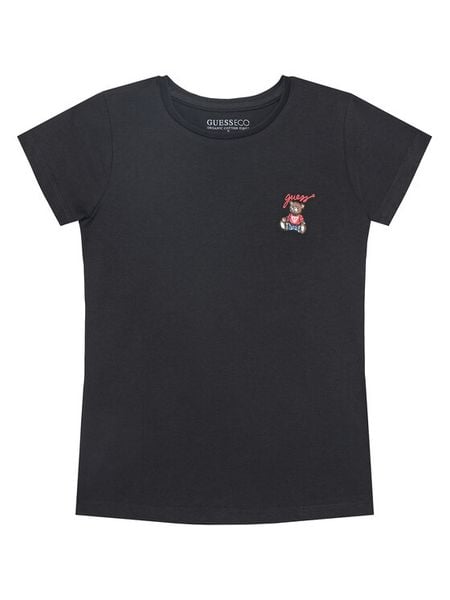 Guess T-Shirt J5RI44 J1314 Czarny Regular Fit. Czarne koszulki i t-shirty dziewczęce Guess, z aplikacjami, z bawełny, bez kołnierzyka, bez ramiączek. Za 59.99 zł.