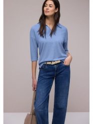 Street One Koszulka polo w kolorze błękitnym rozmiar: 40. Niebieskie bluzki damskie Street One, bez wzorów, street, bez kołnierzyka, bez ramiączek. Za 123.53 zł.