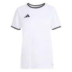 Koszulka damska adidas Entrada Jersey. Białe bluzki damskie Adidas, bez wzorów, z jersey, sportowe, bez kołnierzyka, bez ramiączek. Za 60.99 zł.