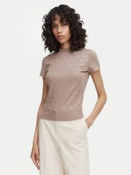 Guess T-Shirt W4BI26 J1314 Beżowy ciemny Regular Fit. Brązowe t-shirty damskie Guess, xxl, z aplikacjami, z bawełny, bez kołnierzyka. Za 264.99 zł.
