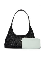 Calvin Klein Torebka Emblem Mesh Shoulder Bag LV04F3381G Czarny. Czarne torebki klasyczne damskie Calvin Klein, z materiału, bez dodatków. Za 449.99 zł.