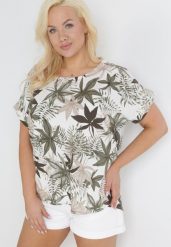 Ciemnozielona Bluzka Bawełniana w Fantazyjny Print Jellu. Zielone bluzki damskie Born2be, l, bez wzorów, z bawełny, bez kołnierzyka, bez ramiączek. Za 74.99 zł.