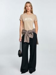 BIG STAR Koszulka w kolorze beżowym rozmiar: L. Brązowe koszulki damskie Big Star, l, bez wzorów, z bawełny, bez kołnierzyka, bez ramiączek. Za 32.99 zł.