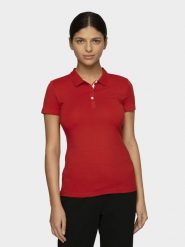 4F Koszulka polo slim damska - czerwona S. Czerwone bluzki damskie 4F, s, bez wzorów, z bawełny, bez kołnierzyka, bez ramiączek. W wyprzedaży za 39.99 zł.