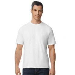 Bawełniana Lekka Koszulka Unisex Dla Dorosłych. Białe bluzki damskie GILDAN, m, bez wzorów, z bawełny, sportowe, bez kołnierzyka, bez ramiączek. Za 24.99 zł.