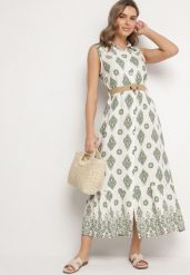 Zielona Wiskozowa Sukienka Koszulowa z Paskiem z Klamrą Eraniela. Zielone sukienki damskie Born2be, bez wzorów, z wiskozy, eleganckie, bez ramiączek. Za 129.99 zł.