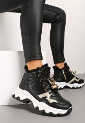 Czarne Sznurowane Sneakersy na Płaskiej Podeszwie za Kostkę z Aplikacjami Misiów Temisza. Czarne obuwie sportowe damskie Renee, z jeansu, za kostkę, bez zapięcia. Za 109.99 zł.