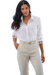 Heine Bluzka w kolorze białym rozmiar: 36. Białe bluzki damskie Heine, bez wzorów, bez kołnierzyka, bez ramiączek. Za 86.99 zł.