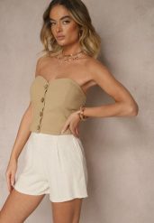 Jasnobeżowe Szorty z Lnem High Waist Orrisa. Brązowe szorty damskie Renee, bez wzorów, z podwyższonym stanem. Za 39.99 zł.