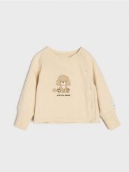 Bawełniana bluza z nadrukiem - kremowy. Białe bluzy damskie Sinsay, l, bez wzorów, z bawełny, bez kaptura. Za 15.99 zł.
