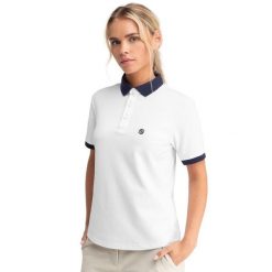 Koszulka golfowa polo Pique Valderrama. Białe bluzki damskie SIROKO, bez wzorów, prążkowane, bez kołnierzyka, bez ramiączek. W wyprzedaży za 128.95 zł.
