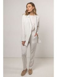 Awama Spodnie - Regular fit - w kolorze kremowym rozmiar: S. Brązowe spodnie materiałowe damskie Awama, bez wzorów, z materiału. Za 164.99 zł.