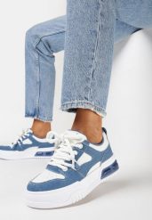 Niebieskie Sneakersy z Grubymi Sznurowadłami i Platformą Onaess. Niebieskie obuwie sportowe damskie Born2be, bez zapięcia. Za 109.99 zł.