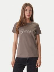 Guess T-Shirt W6GI08 K3023 Brązowy Regular Fit. Brązowe t-shirty damskie Guess, s, z aplikacjami, z bawełny, bez kołnierzyka. Za 229.99 zł.
