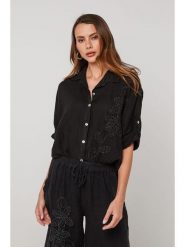 Lin Passion Lniana koszula w kolorze czarnym rozmiar: 38/40. Czarne koszule damskie Lin Passion, bez wzorów, ze lnu, klasyczne, bez kołnierzyka, bez ramiączek. Za 165.99 zł.