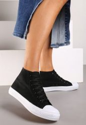 Czarne Trampki z Wysoką Cholewką i Sznurowaniami Relagia. Czarne trampki damskie Renee, bez wzorów, z jeansu, przed kolano, bez zapięcia. Za 19.99 zł.