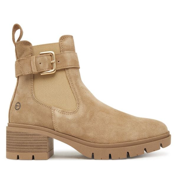 Botki Tamaris. Brązowe botki damskie Tamaris, bez obcasa, na słupku, bez zapięcia. Za 309.99 zł.