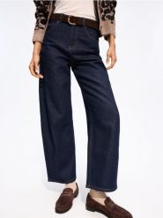 Jeansy barrel leg z paskiem - granatowy. Niebieskie jeansy damskie Reserved. Za 159.99 zł.