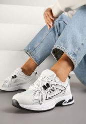 Białe Sneakersy Ozdobione Geometrycznym Motywem Tasoti. Białe obuwie sportowe damskie Renee, bez zapięcia. Za 99.99 zł.
