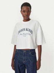 Calvin Klein Jeans T-Shirt LV047F813G Biały Boxy Fit. Białe t-shirty damskie Calvin Klein Jeans, xl, bez wzorów, z bawełny, bez kołnierzyka. Za 209.99 zł.