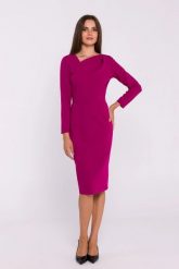 Elegancka sukienka ołówkowa z asymetrycznym dekoltem fiolet. Fioletowe sukienki damskie Stylove, bez wzorów, z elastanu, biznesowe, bez ramiączek. Za 309.00 zł.