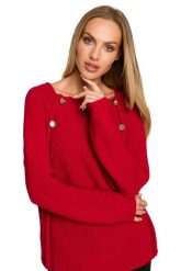 Sweter z Metalowymi Guzikami - Malinowa. Różowe swetry klasyczne damskie MOE, l, z materiału, bez kołnierzyka. Za 254.90 zł.