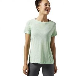 Koszulka sportowa damska Reebok Wor Light Slub Tee. Zielone koszulki sportowe damskie Reebok, bez wzorów, bez ramiączek. Za 139.00 zł.