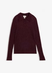Sweter polo z miękkiej dzianiny ażurowej. Czerwone swetry klasyczne damskie bonprix, z dzianiny, bez kołnierzyka. Za 219.99 zł.