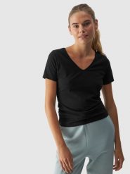 4F T-shirt slim gładki damski - czarny S. Czarne t-shirty damskie 4F, s, bez wzorów, z bawełny, bez kołnierzyka. W wyprzedaży za 29.99 zł.