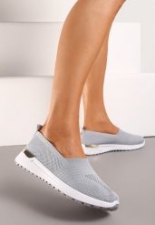 Szare Tenisówki Elastyczne z Metaliczną Wstawką na Zapiętku Jestella. Szare obuwie sportowe damskie Renee, z jeansu, bez zapięcia, tenisowe. Za 44.99 zł.