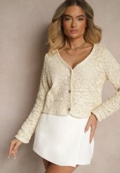 Beżowy Haftowany Kardigan z Bawełny na Guziki Sarivna. Brązowe kardigany damskie Renee, l, bez wzorów, z bawełny. Za 129.99 zł.