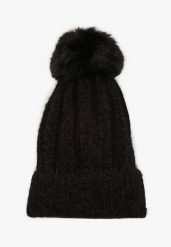 Czarna Czapka z Prążkowanego Materiału z Pomponem Vamieska. Czarne czapki damskie Born2be, na zimę, bez wzorów, prążkowane. Za 29.99 zł.