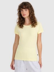 4F T-shirt regular z prążkowanej dzianiny damski - żółty M. Żółte t-shirty damskie 4F, m, bez wzorów, z bawełny, bez kołnierzyka. Za 49.99 zł.