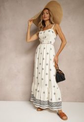 Czarna Sukienka z Wiskozą o Rozkloszowanym Kroju na Ramiączkach w Boho Print Leaella. Czarne sukienki damskie Renee, bez wzorów, z wiskozy, boho, bez ramiączek. W wyprzedaży za 91.99 zł.