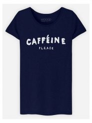 WOOOP Koszulka "Caffeine Please" w kolorze granatowym rozmiar: L. Niebieskie koszulki damskie Wooop, l, bez wzorów, z bawełny, bez kołnierzyka, bez ramiączek. Za 56.99 zł.