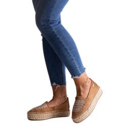 Brązowe espadryle Big Star JJ274892. Brązowe espadryle damskie bez wzorów, bez obcasa, na platformie. Za 158.90 zł.