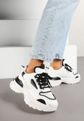 Biało-Czarne Sneakersy na Grubej Podeszwie z Tłoczeniami Lilasea. Białe obuwie sportowe damskie Born2be, z jeansu, bez zapięcia. Za 119.99 zł.