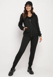 Czarny Komplet Dresowy z Bawełną Bluza z Kapturem i Spodnie Jogger Sinaria. Czarne bluzy damskie Born2be, l, bez wzorów, z bawełny, z kapturem. Za 149.99 zł.