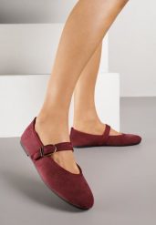 Bordowe Balerinki Mary Jane z Klamrą Zaurg. Czerwone balerinki damskie Renee, bez wzorów, z jeansu. Za 59.99 zł.