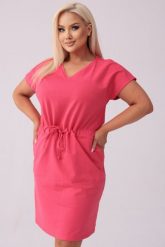 Koralowa dresowa sukienka Bianca PLUS SIZE XXL WIOSNA. Pomarańczowe sukienki damskie Moda Size Plus Iwanek, bez wzorów, z bawełny, eleganckie, bez ramiączek. Za 239.90 zł.