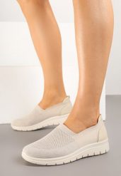 Beżowe Tenisówki Ozdobione Siateczkową Wstawką Boreldi. Brązowe obuwie sportowe damskie Born2be, z jeansu, bez zapięcia, tenisowe. Za 89.99 zł.