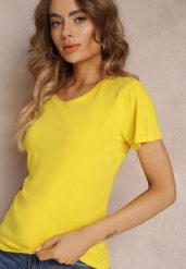 Żółty Bawełniany T-shirt Melinthe. Żółte t-shirty damskie Renee, l, bez wzorów, z bawełny, bez kołnierzyka. Za 24.99 zł.