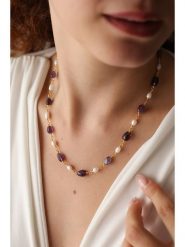 Pierres delicates Pozłacany naszyjnik z ametystami - dł. 43 cm rozmiar: onesize. Fioletowe naszyjniki damskie Pierres delicates, z ametystem, pozłacane. Za 100.75 zł.