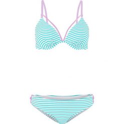 Bikini na fiszbinach (2 części) bonprix biało-turkusowo-lila w paski. Białe bikini bonprix, w paski. Za 49.99 zł.