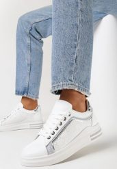 Białe Sneakersy przed Kostkę z Brokatem Orline. Białe obuwie sportowe damskie Born2be, przed kostkę, bez zapięcia. Za 79.99 zł.