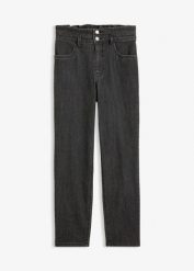 Jeansy mom, high waist, wygodny pas. Niebieskie jeansy damskie bonprix, z podwyższonym stanem. Za 129.99 zł.