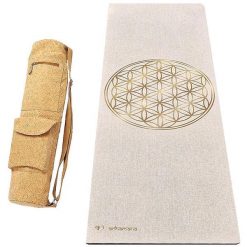 Mata do jogi z gumy i konopi 4,5mm +Torba ze skóry korkowej - Kwiat życia złoty. Żółte torby sportowe ACHAMANA, bez wzorów, z bawełny, duże. Za 529.00 zł.
